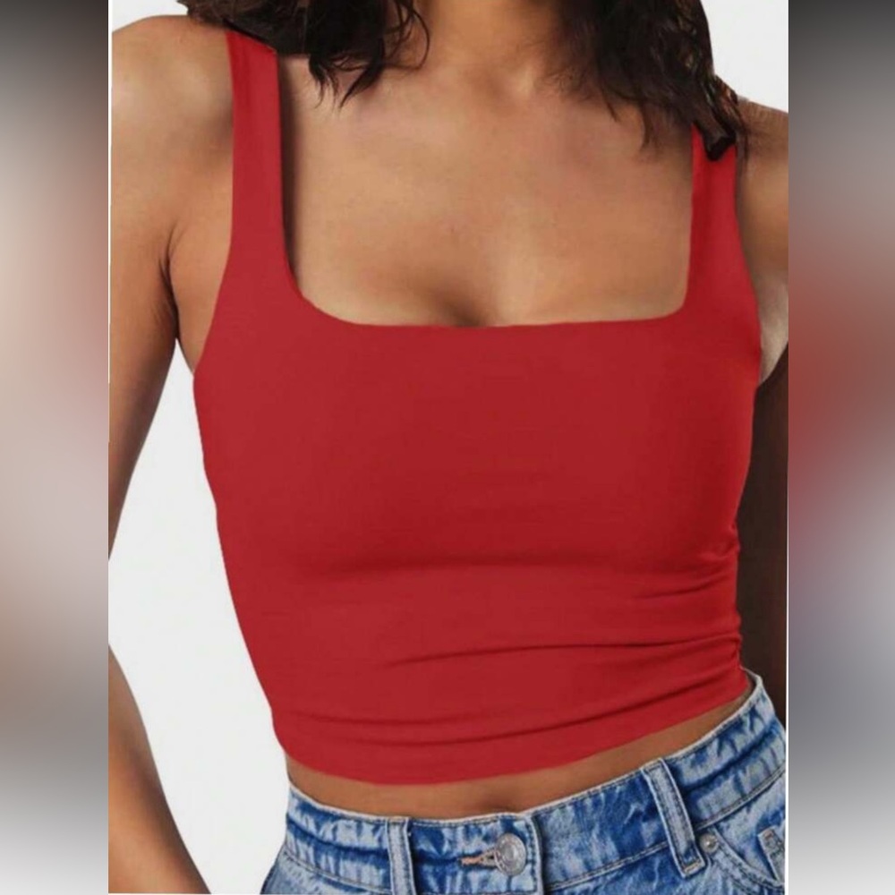Women's Red Square Neck Top